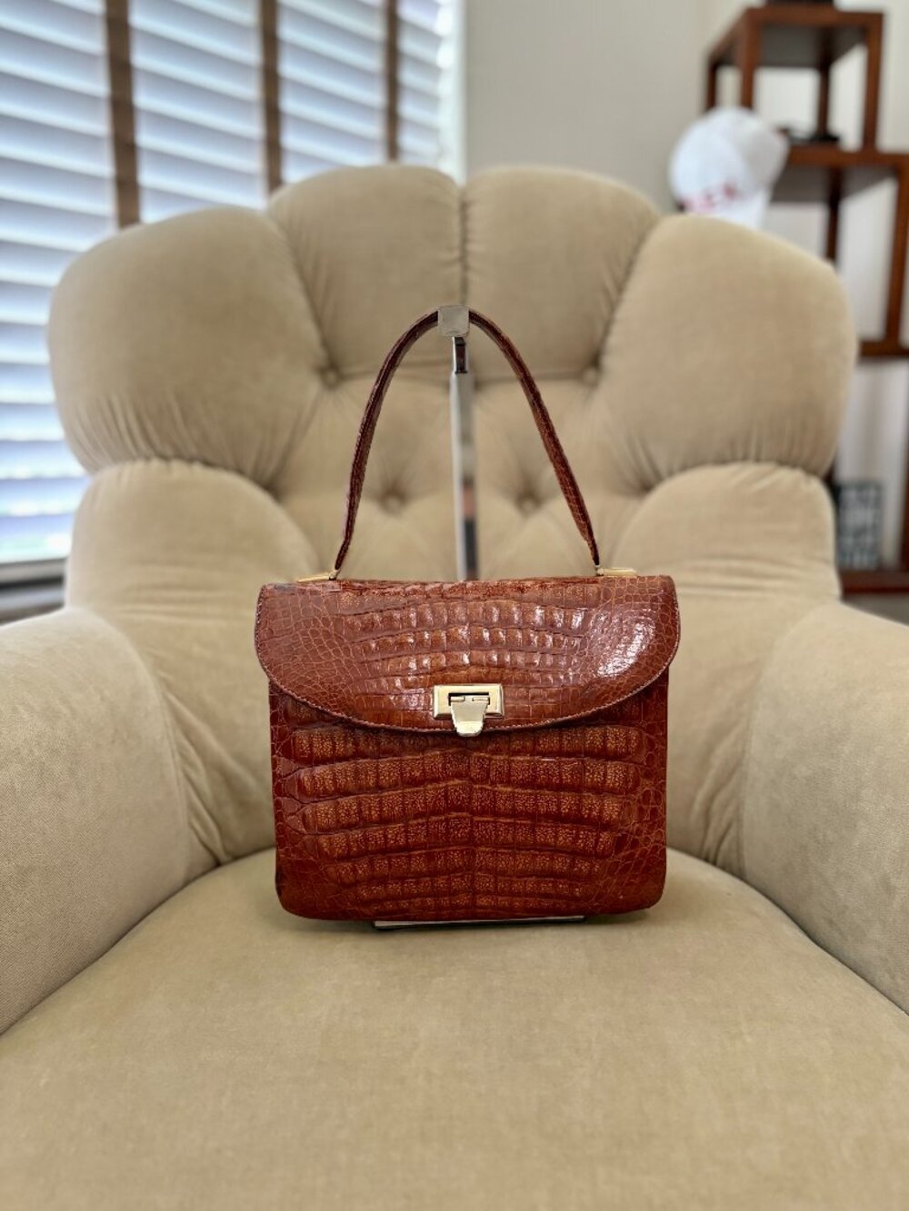 VTG Auth Genuine Alligator Circa 1960's Top Handle Satchel Kelly Bag